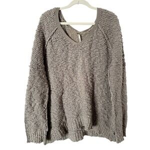 Free People Songbird‎ Army Green Cotton V-Neck Popcorn Sweater
